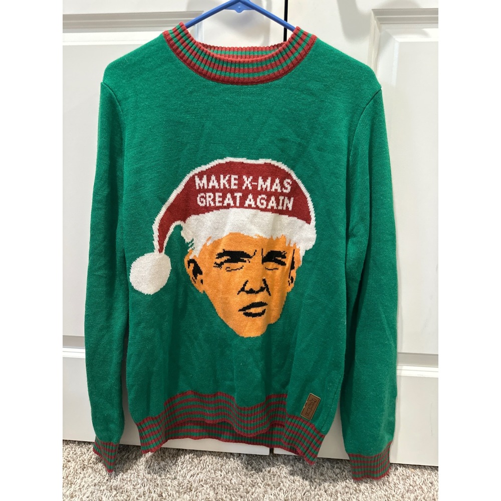 Tipsy Elves Make X-Mas Great Again Trump Ugly Christmas Sweater Green Mens M